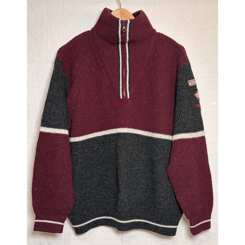 UNITED COLORS of BENETTON Men's Shetland Wool 1/4 Zip Sweater NATURE WALK Patch